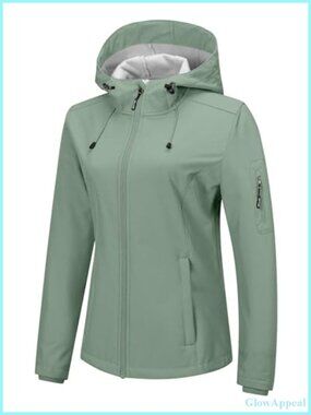 Women's Softshell Jacket with Hood Fleece Lined Waterproof Windbreaker